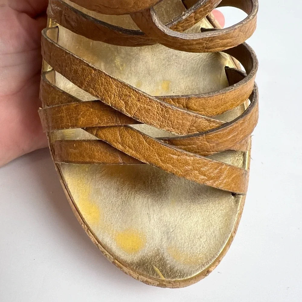 TORY BURCH Anamarte Brown Cork Wedge Platform Sandals Size‎ 9.5 M Leather Buckle